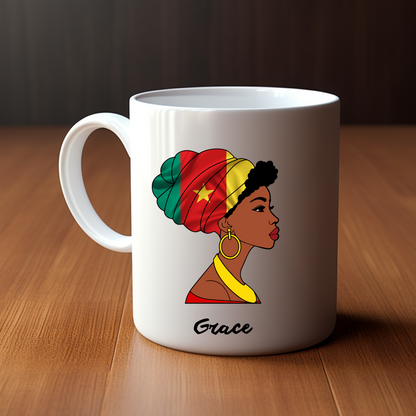 Global Elegance Mug: Woman in Flag Headscarf