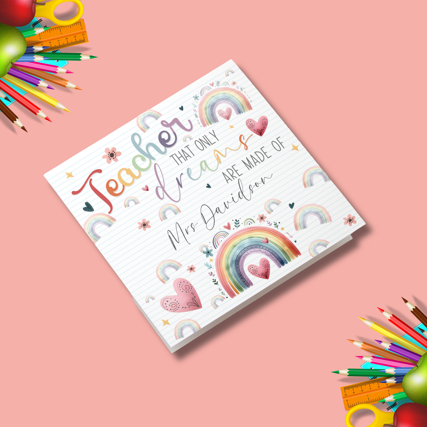 Personalised Teacher Appreciation Card – 'Teacher, Dreams are Made Of' | Custom Thank You Note | Elegant Greeting Card for Teachers