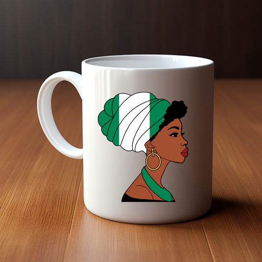 Global Elegance Mug: Woman in Flag Headscarf