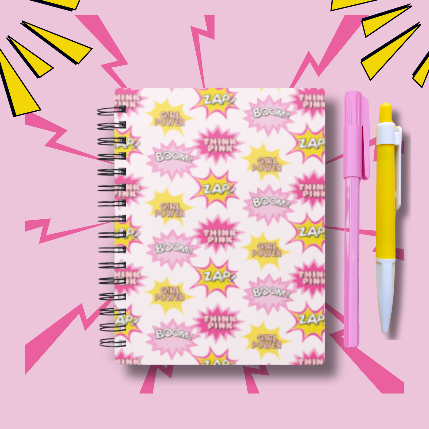 Girl Superhero Notebook – 'Boom! Girl Power!' | Pink Inspirational Writing Pad for Young Heroines