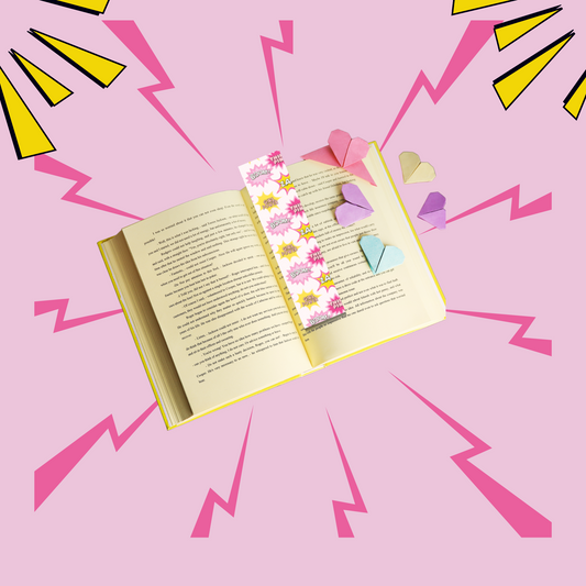 Girl Superhero Bookmark – Dynamic 'Boom! Zap!' Design | Perfect Companion for Heroic Readers