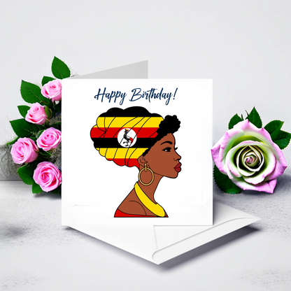 Global Elegance Greeting Card: Woman in Flag Headscarf