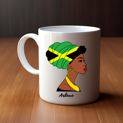 Global Elegance Mug: Woman in Flag Headscarf