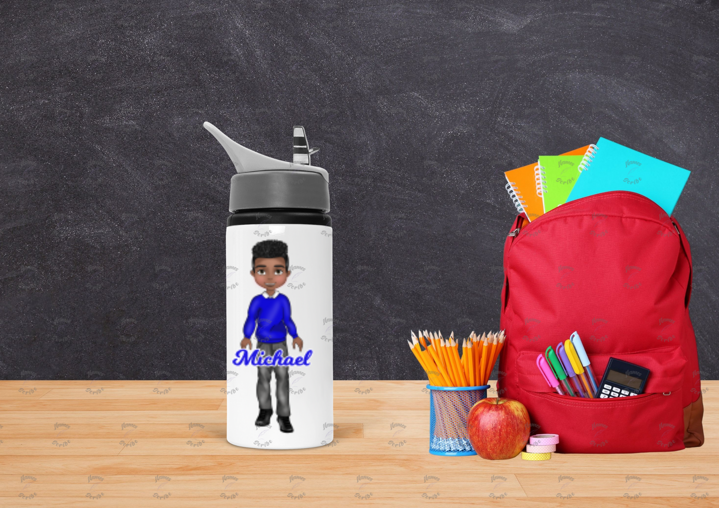 Boy Blue Jumper Uniform School Kids Water bottle