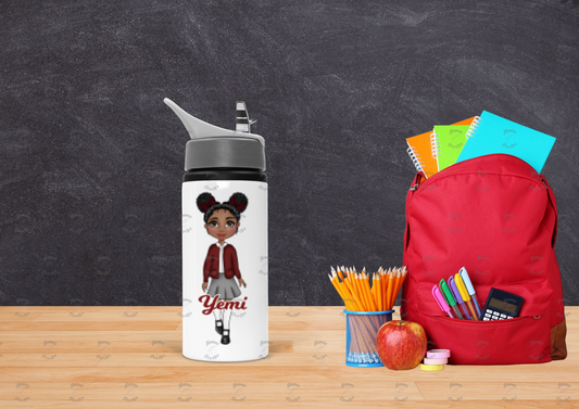 Girl Skirt Burgundy Cardigan Uniform School Kids Water bottle