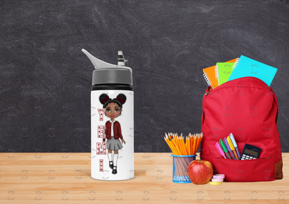 Girl Skirt Burgundy Cardigan Uniform School Kids Water bottle