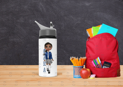 Girl Skirt Blue Cardigan Uniform School Kids Water bottle