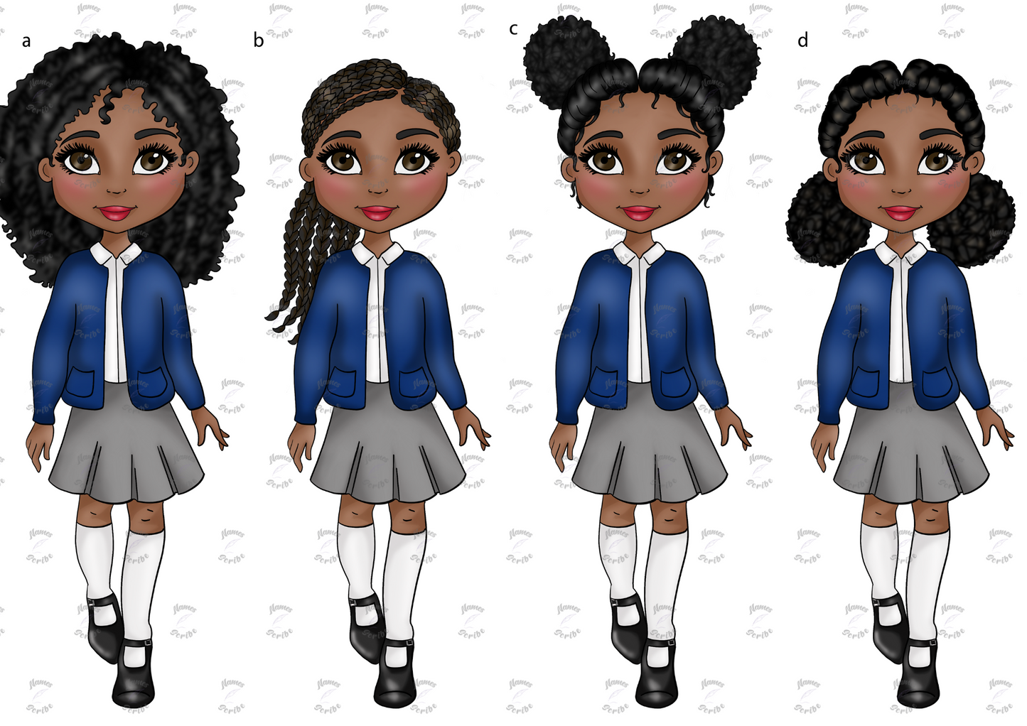 Girl Skirt Blue Cardigan Uniform School Kids Water bottle