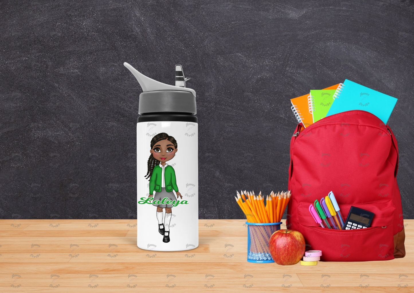 Girl Green Uniform School Kids Waterbottles