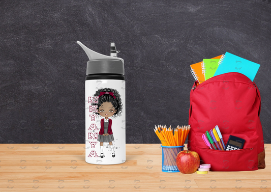 Girl Pinafore Burgundy Cardigan Uniform School Kids Water bottle