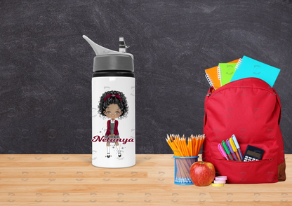 Girl Pinafore Burgundy Cardigan Uniform School Kids Water bottle