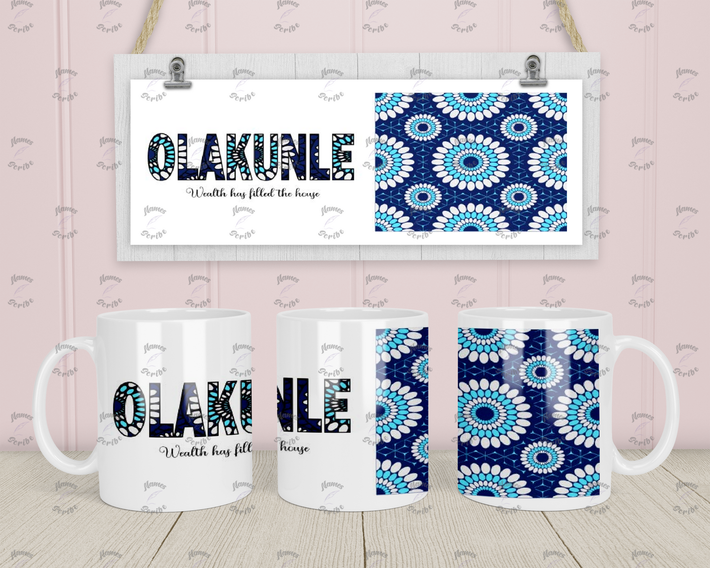 African Print Personalised Initial and Name Patterned Mug